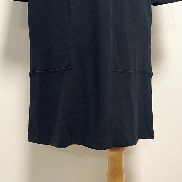 J Jill Black Ponte Pullover Shift Dress 3/4 Sleeve Pockets Seam Panel Small - Picture 2 of 7